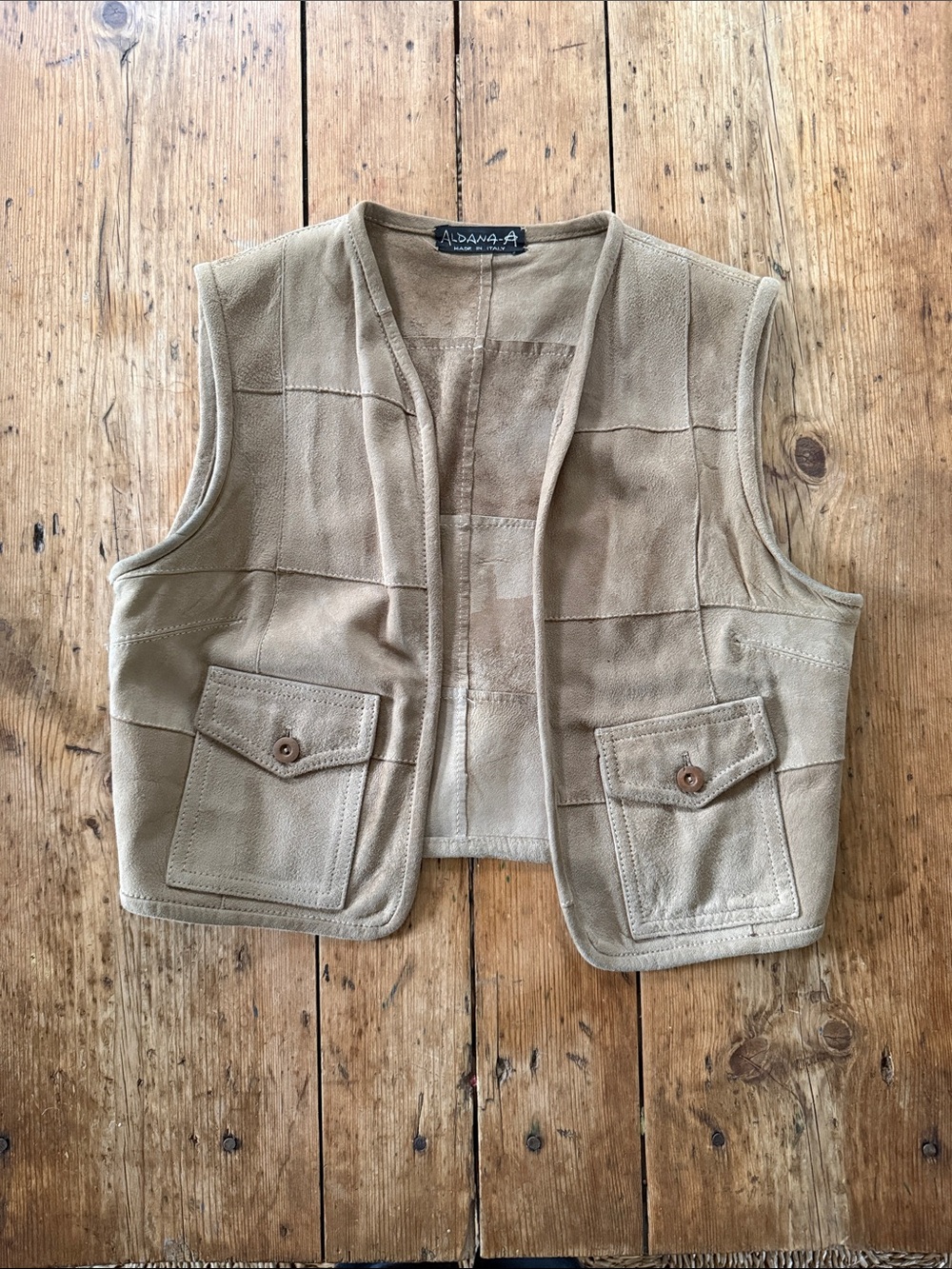 Vintage Beige Suede Patchwork Vest